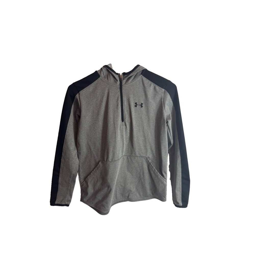 Under Armour ColdGear Boys L Gray/Black Colorblock Half Zip Hoodie Loose